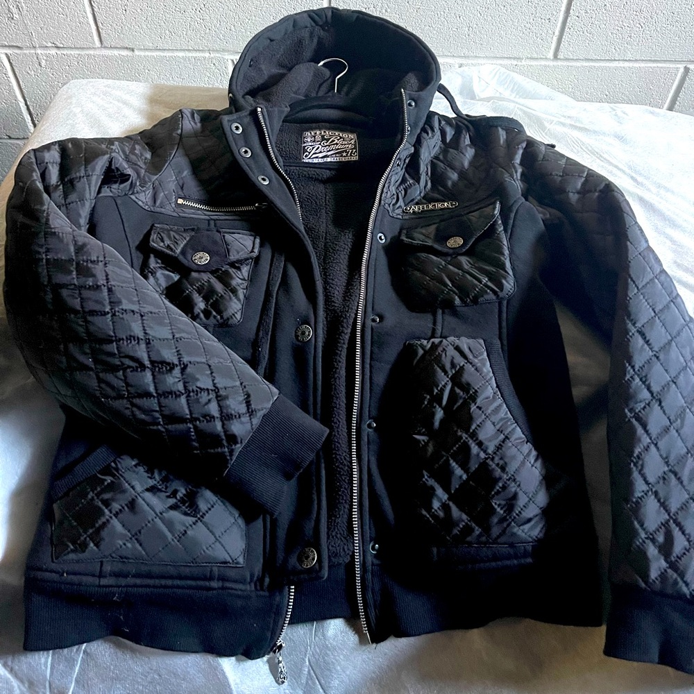 Affliction Black Premium Black Bomber Quilted Jacket